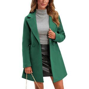 Women's Wool Pea Coat Notched Collar Double Breasted Midi Long Trench Coat Outwe